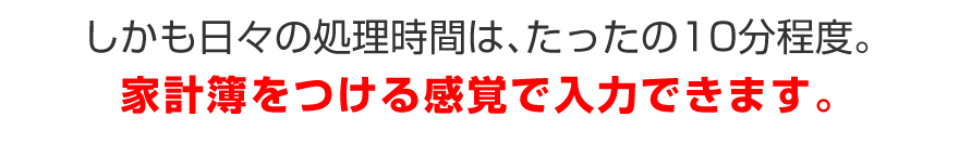 しかも日々の処理時間は、たったの10分程度。家計簿をつける感覚で入力できます。